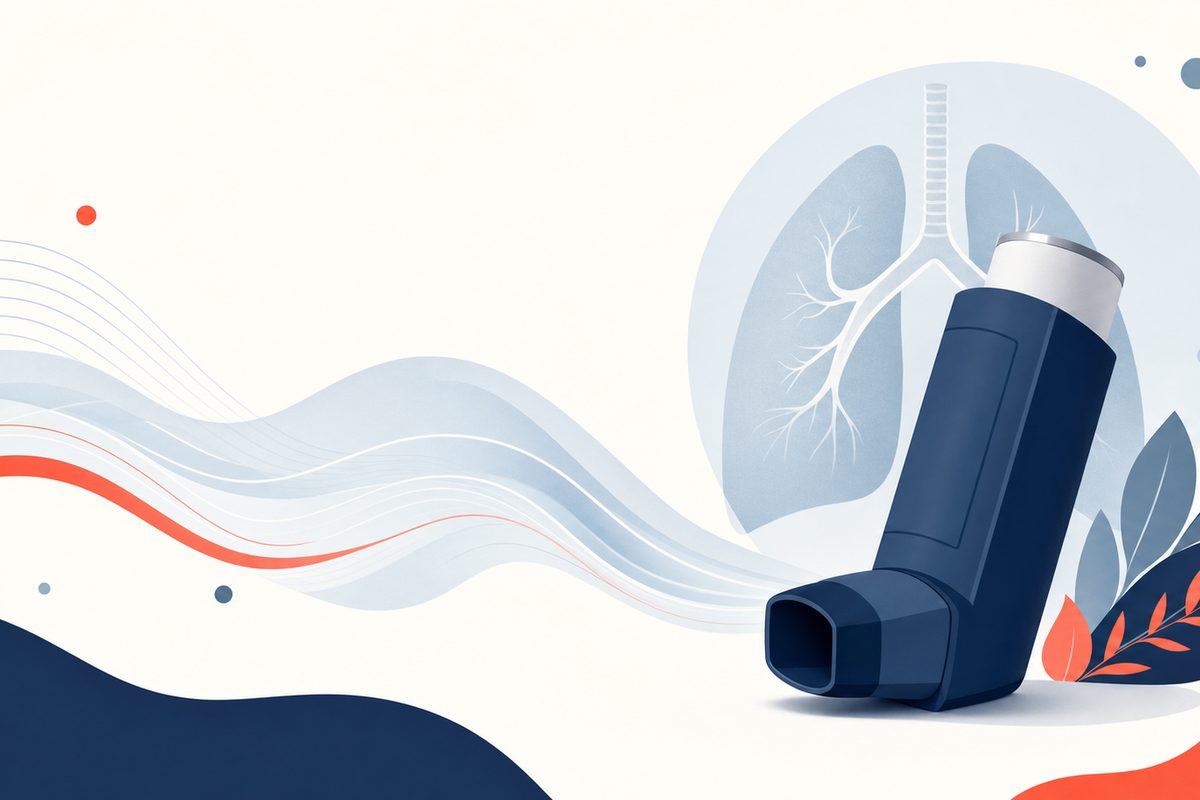 Editorial medical illustration representing Asthma