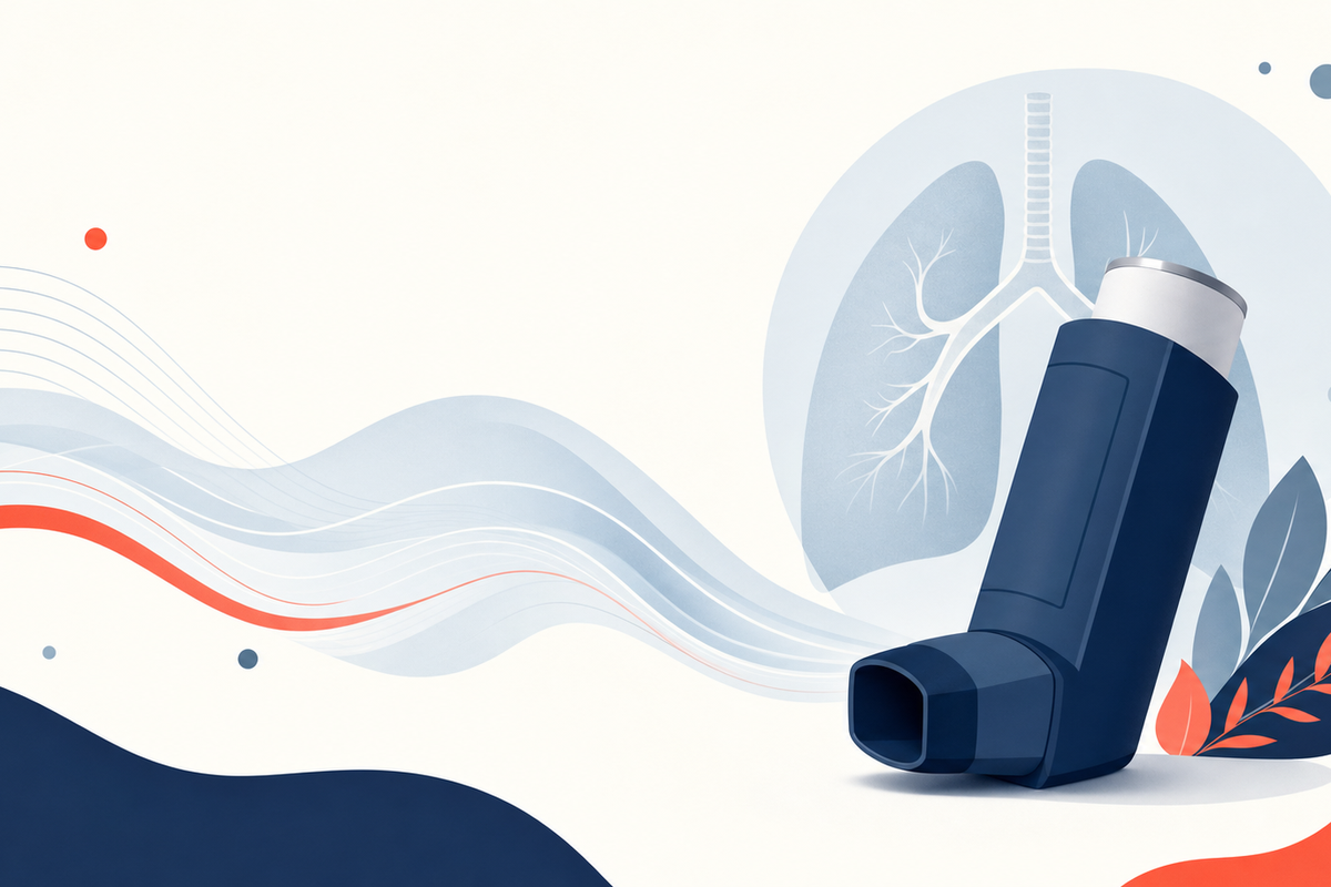 Editorial medical illustration representing Asthma