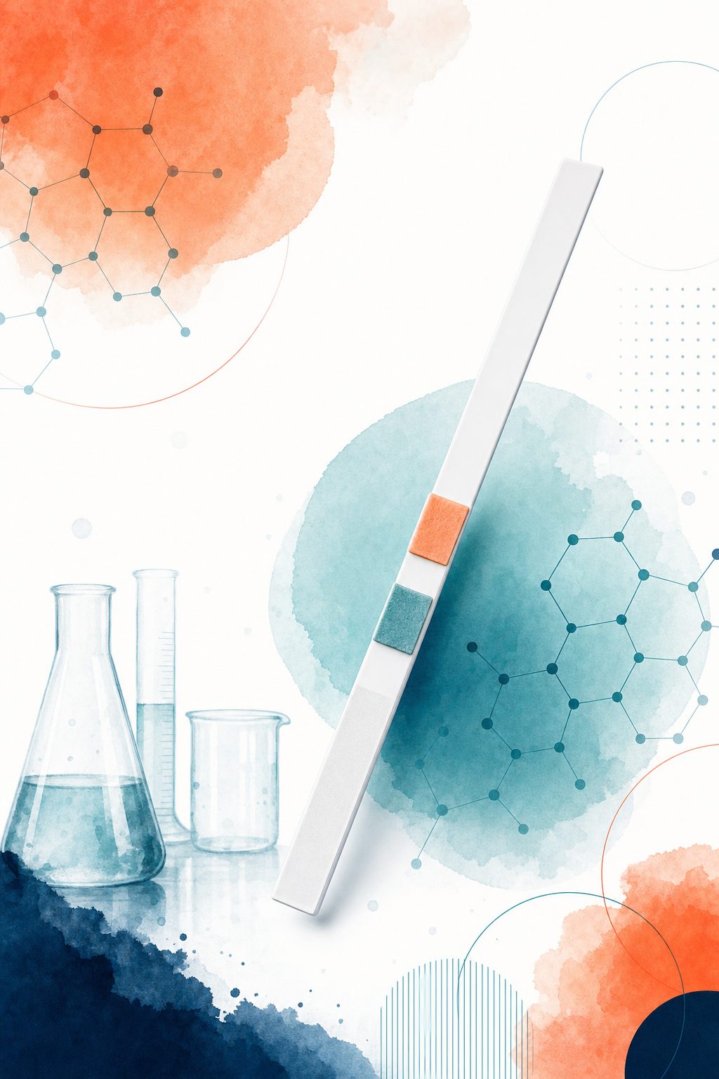 Editorial medical illustration representing AZO home UTI test strips