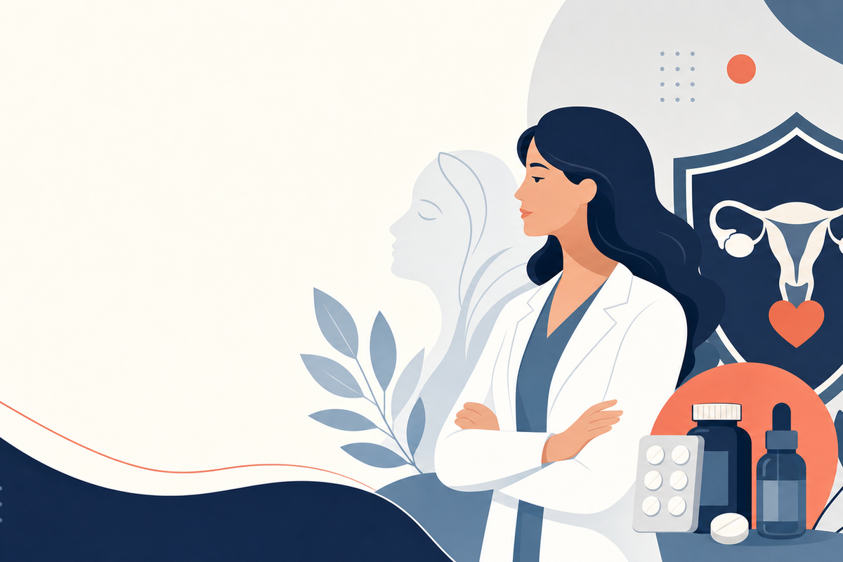 Editorial medical illustration representing Bacterial Vaginosis (BV)