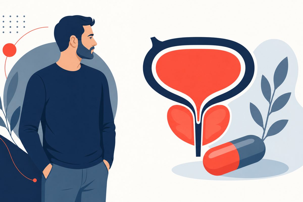 Editorial medical illustration representing Benign Prostatic Hyperplasia (BPH) & Lower Urinary Tract Symptoms