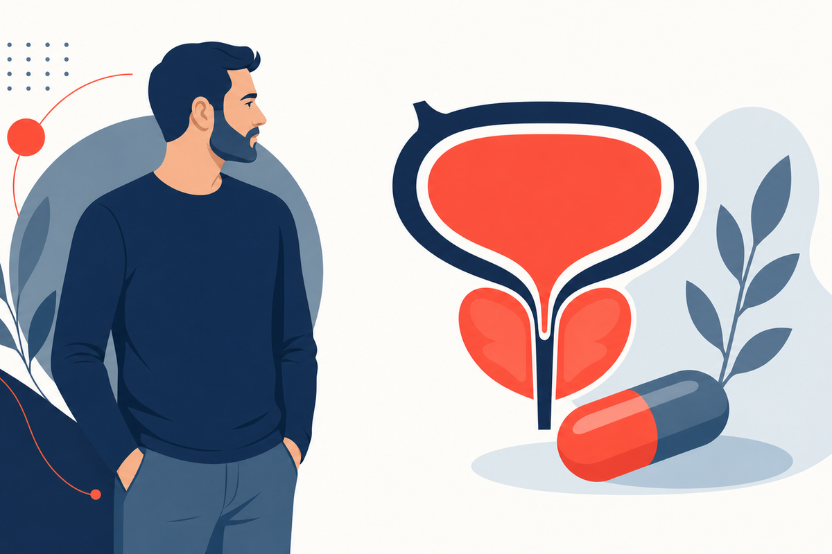 Editorial medical illustration representing Benign Prostatic Hyperplasia (BPH) & Lower Urinary Tract Symptoms