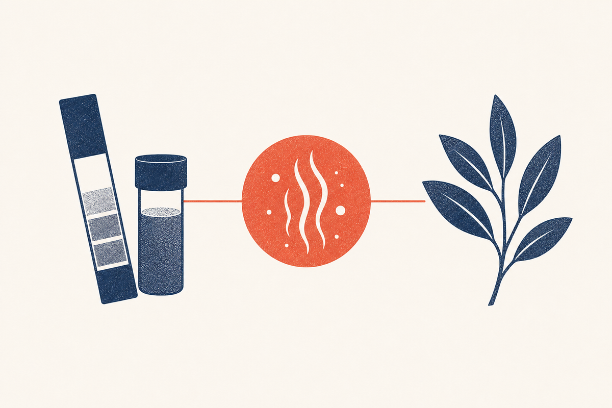 Editorial medical illustration representing bacterial vaginosis odor