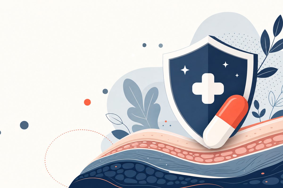 Editorial medical illustration representing Cellulitis (Skin Infection)