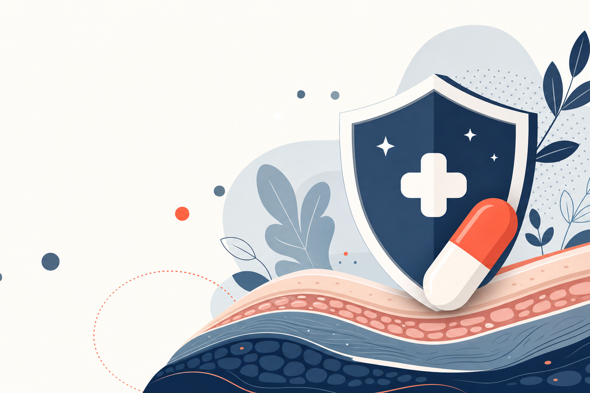 Editorial medical illustration representing Cellulitis (Skin Infection)