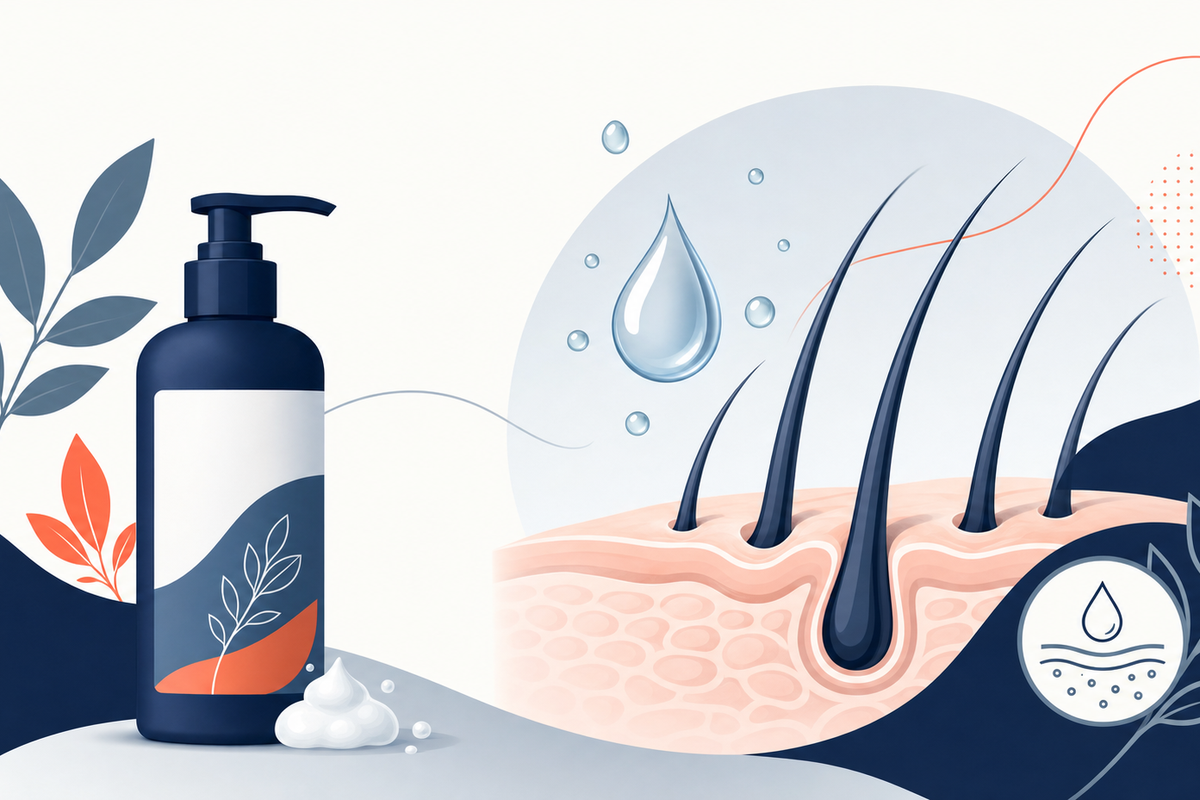 Editorial medical illustration representing Dandruff & Seborrheic Dermatitis