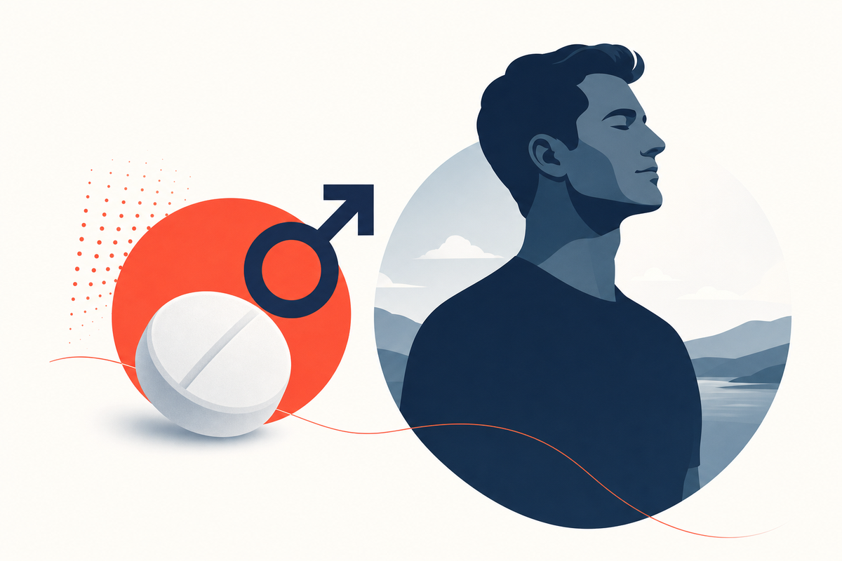 Editorial medical illustration representing Erectile Dysfunction