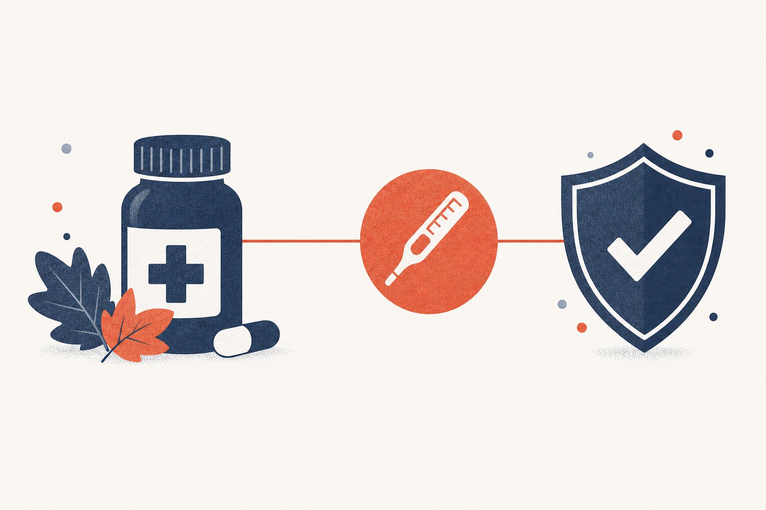 Editorial medical illustration representing flu treatment and recovery