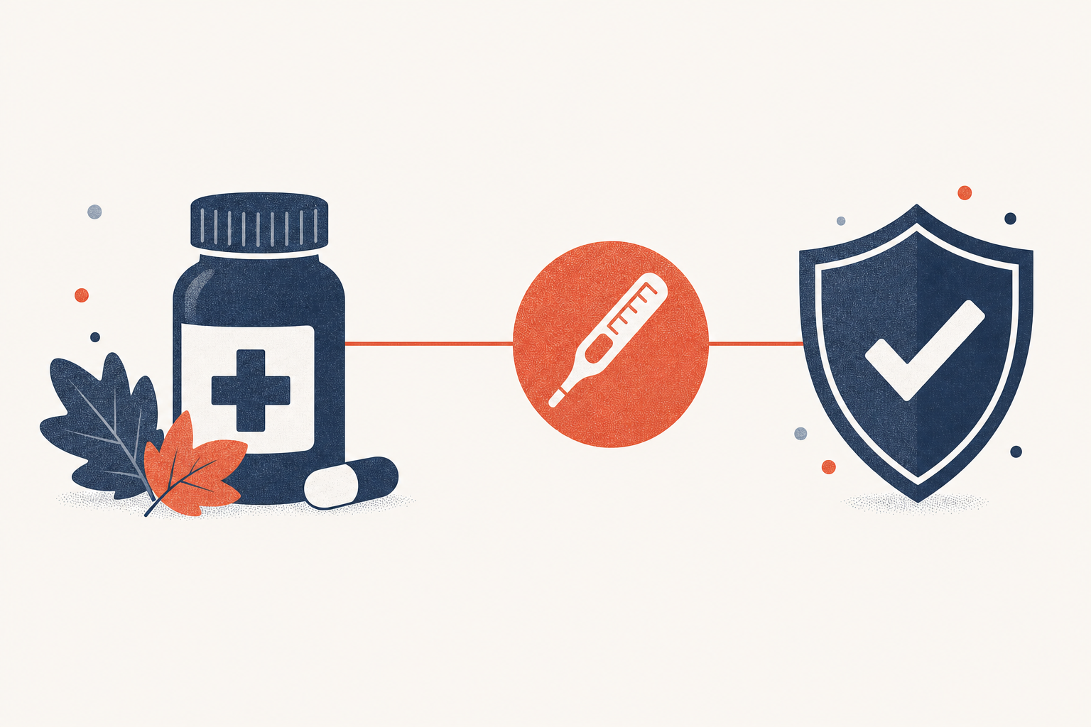 Editorial medical illustration representing flu treatment and recovery