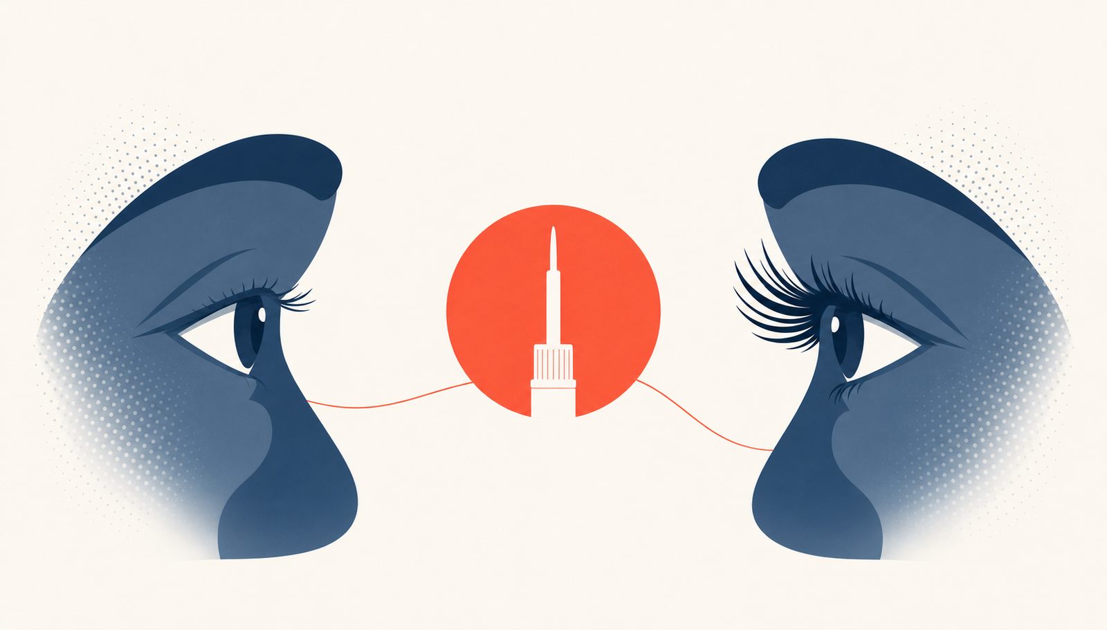 Editorial medical illustration representing Latisse eyelash growth