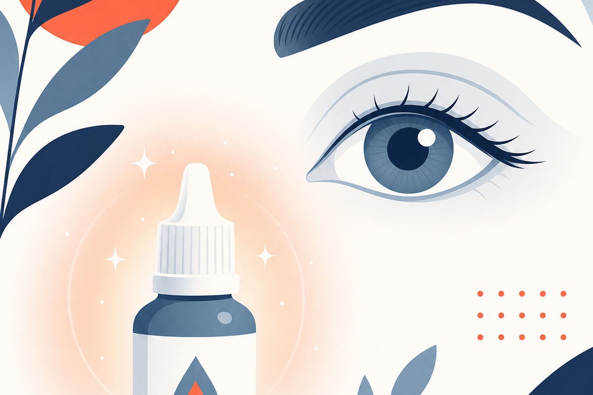 Editorial medical illustration representing Pink Eye (Conjunctivitis)