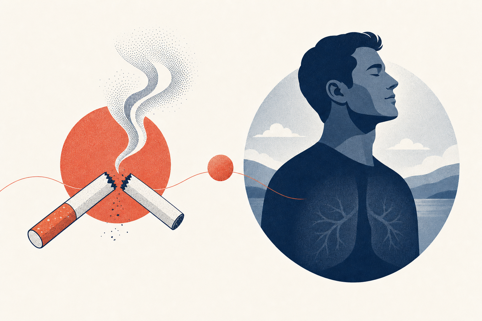 Editorial medical illustration representing Smoking Cessation