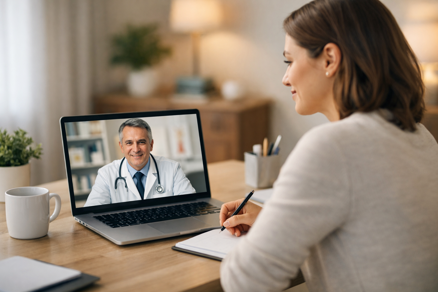 Patient having a telehealth video consultation with a board-certified physician for UTI evaluation and treatment