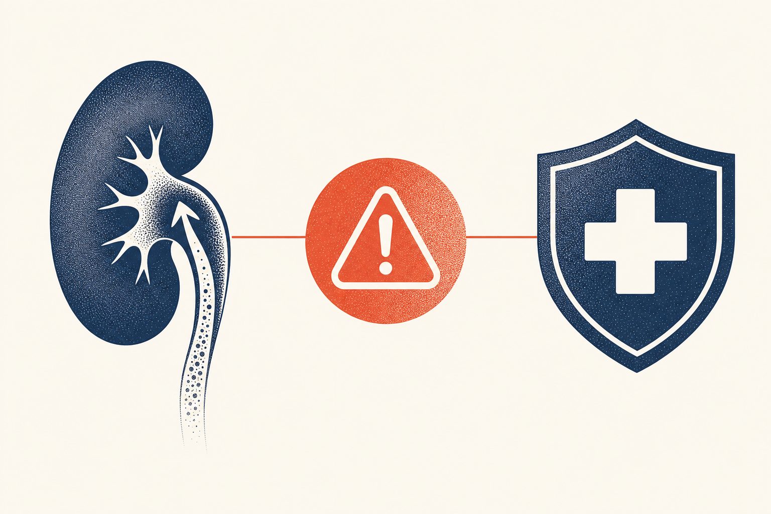 Editorial medical illustration representing kidney infection warning signs