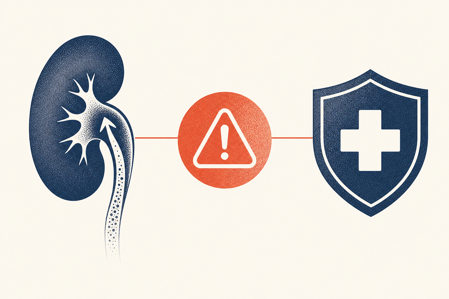 Editorial medical illustration representing kidney infection warning signs