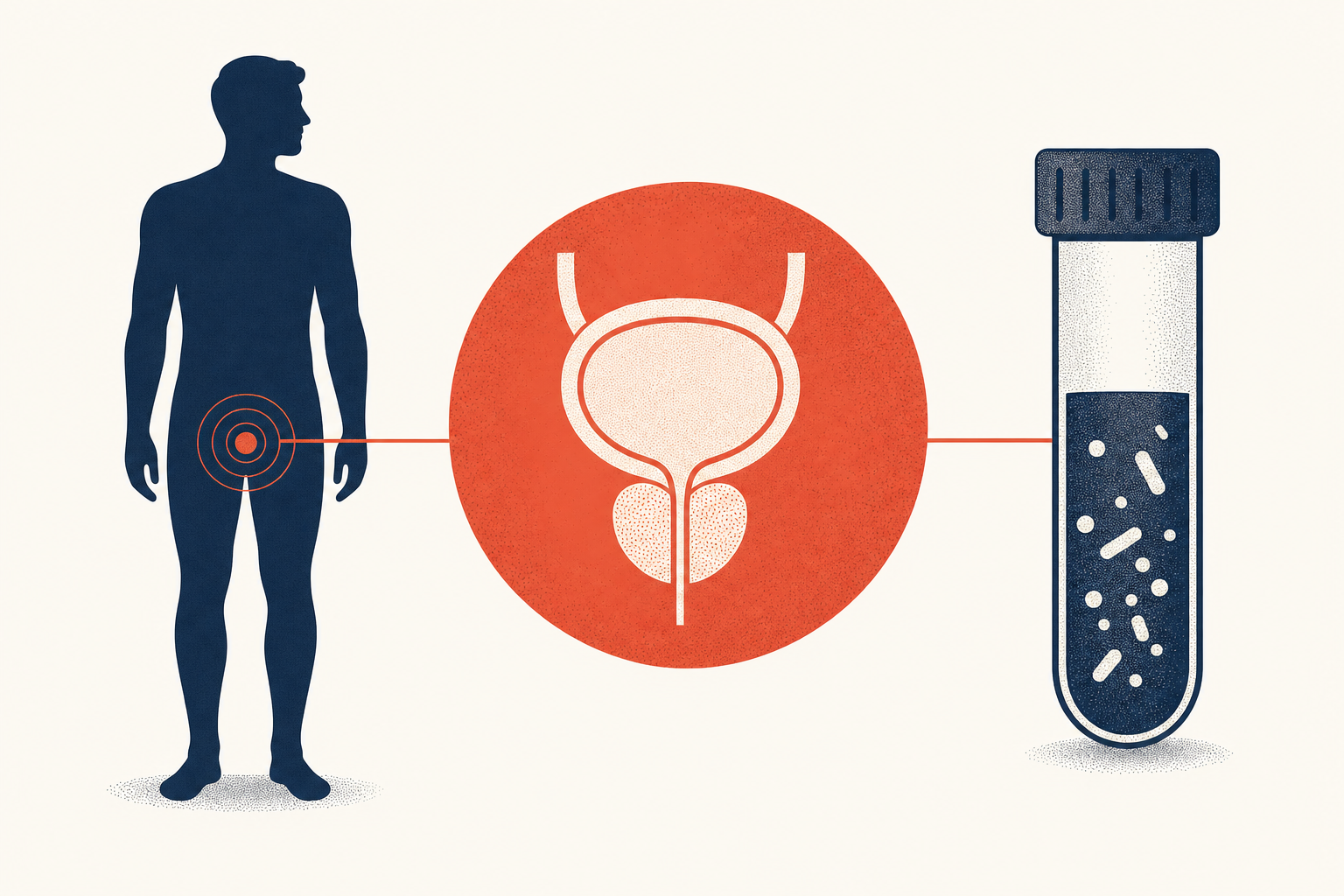 Editorial medical illustration representing UTI symptoms in men