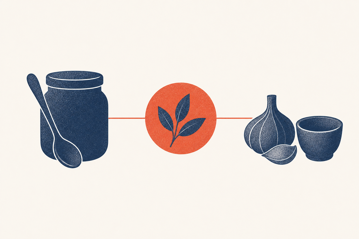 Editorial medical illustration representing home remedies for yeast infection